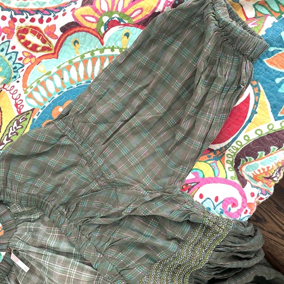 Free People Olive Green Plaid V-Neck Maxi Dress M - Picture 6 of 7